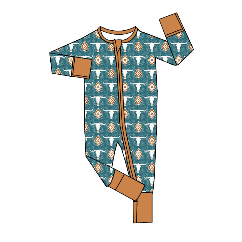 Pre-order Baby Boy Western Cows Aztec Zipper Romper