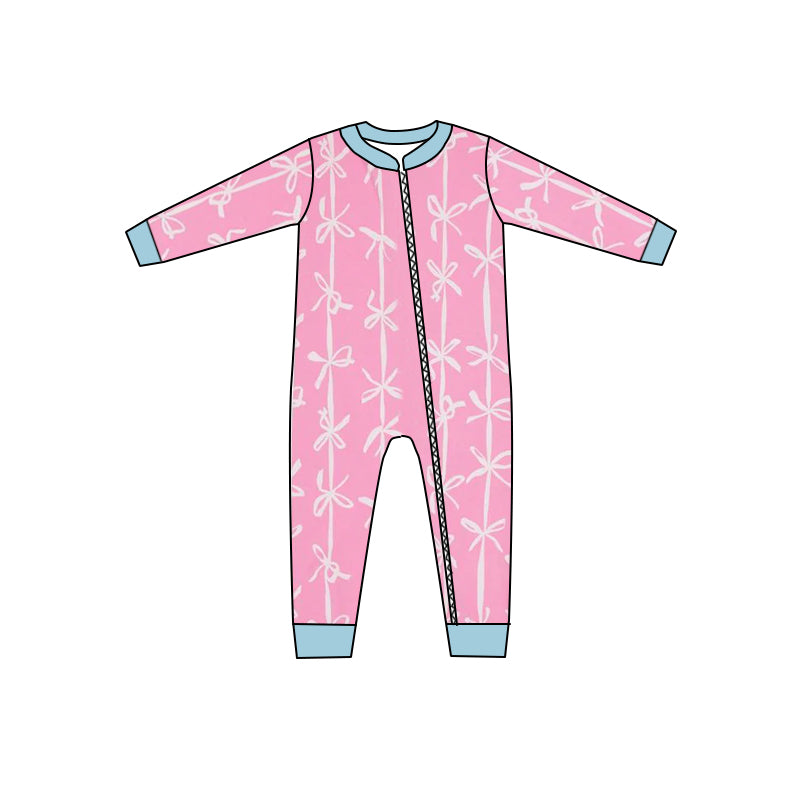 Pre-order Baby Girl Pink Bows Zipper Long Sleeves Romper