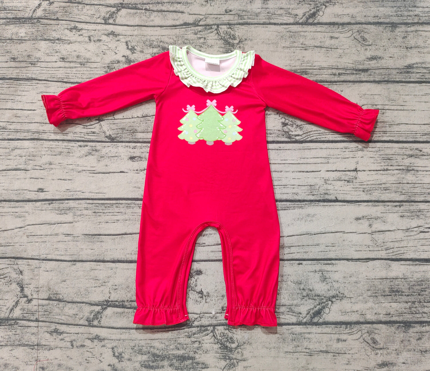 Pre-order Baby Girl Christmas Trees Red Romper
