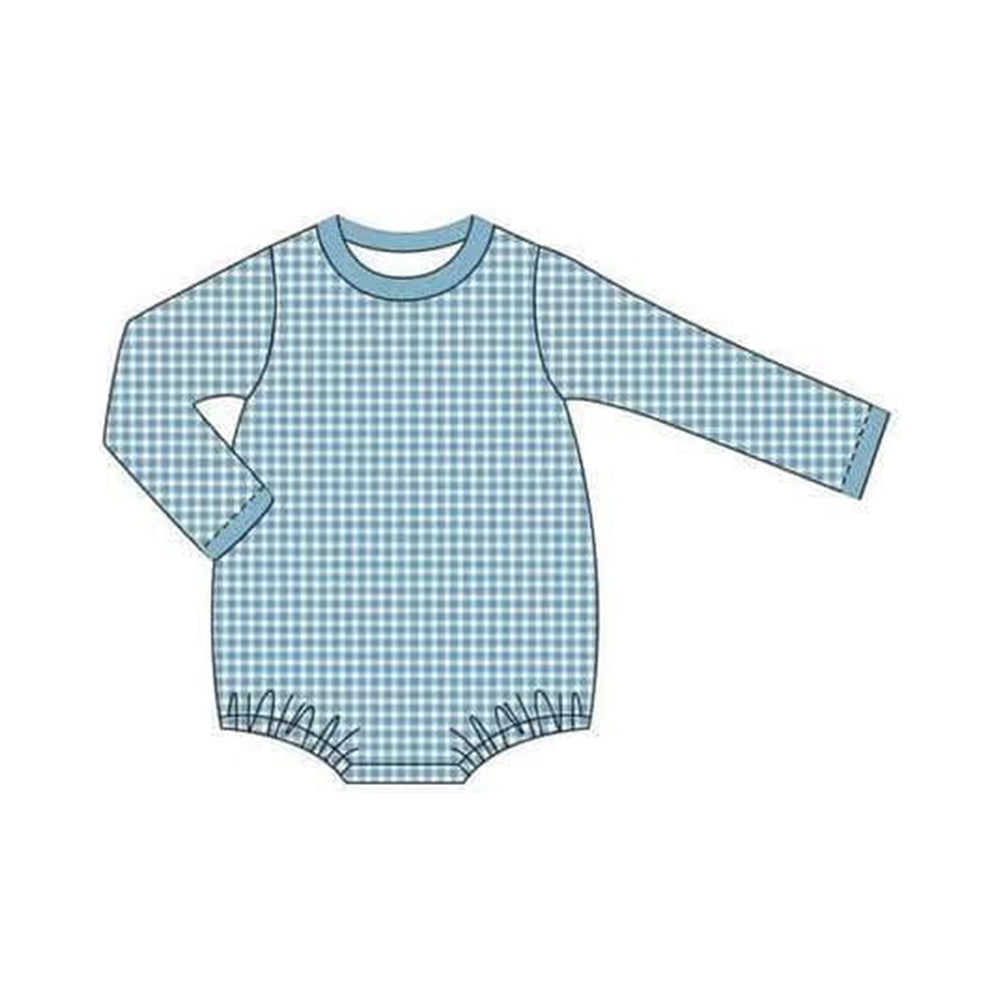 Pre-order Baby Boy Long Sleeves Blue Plaid Bubble Romper