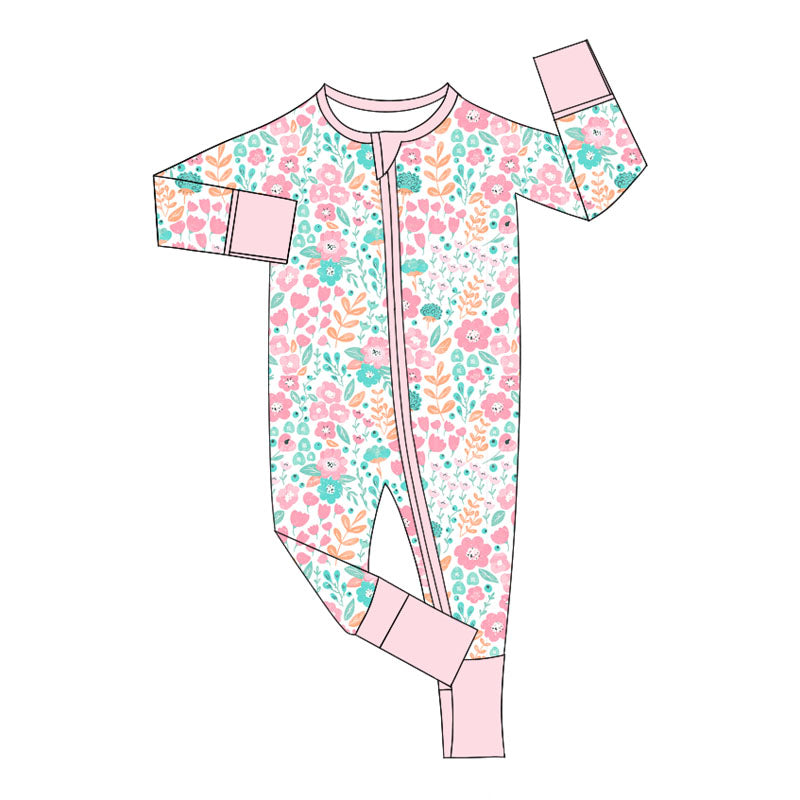 Pre-order Baby Girl Long Sleeves Flower Zipper Romper