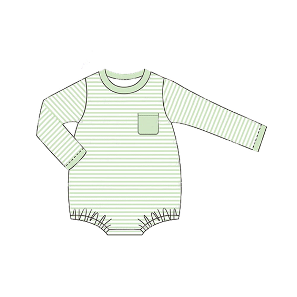 Pre-order Baby Boy Long Sleeves Green Stripes Bubble Romper