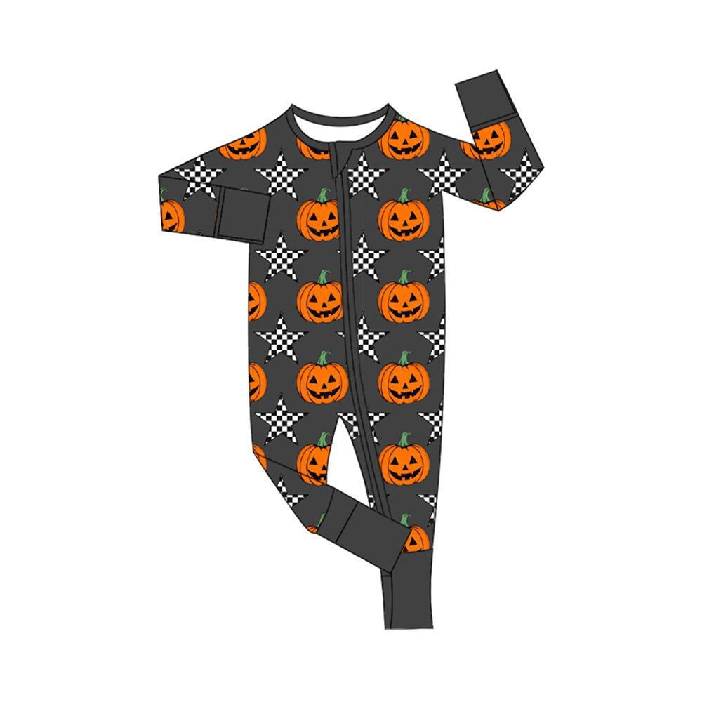 Pre-order Baby Boy Halloween Pumpkin Stars Zipper Romper