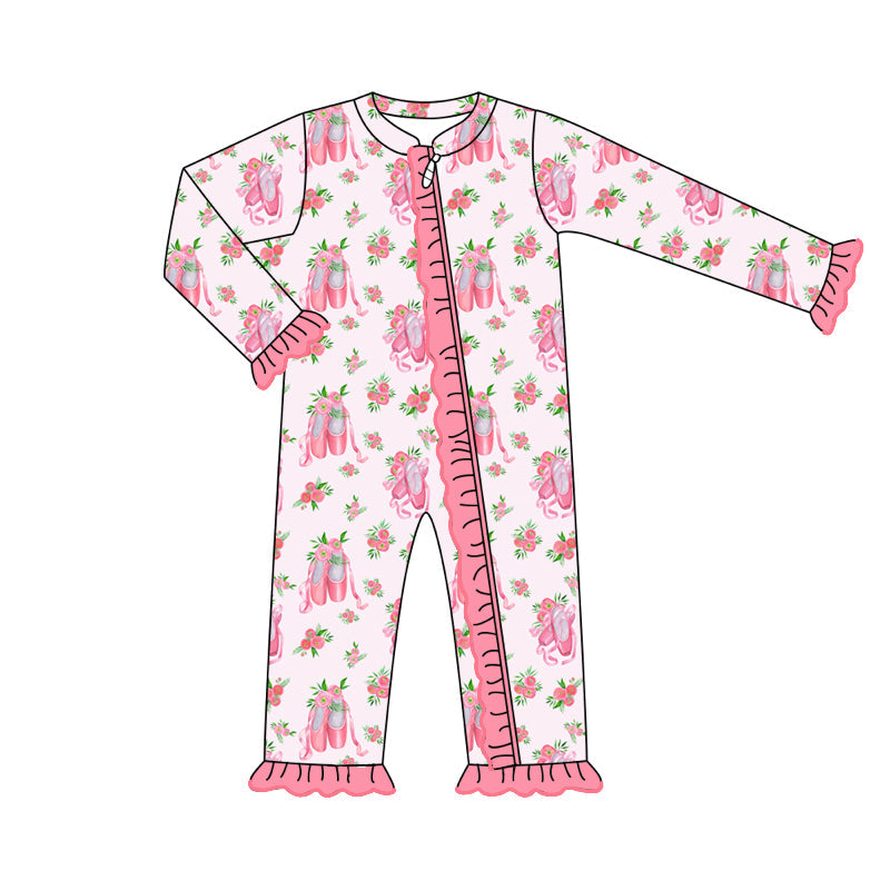 Pre-order Baby Girl Shoes Flower Zipper Pink Romper