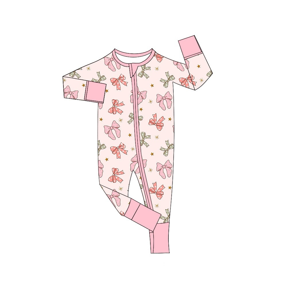 Pre-order Baby Girl Christmas Bows Zipper Pink Romper