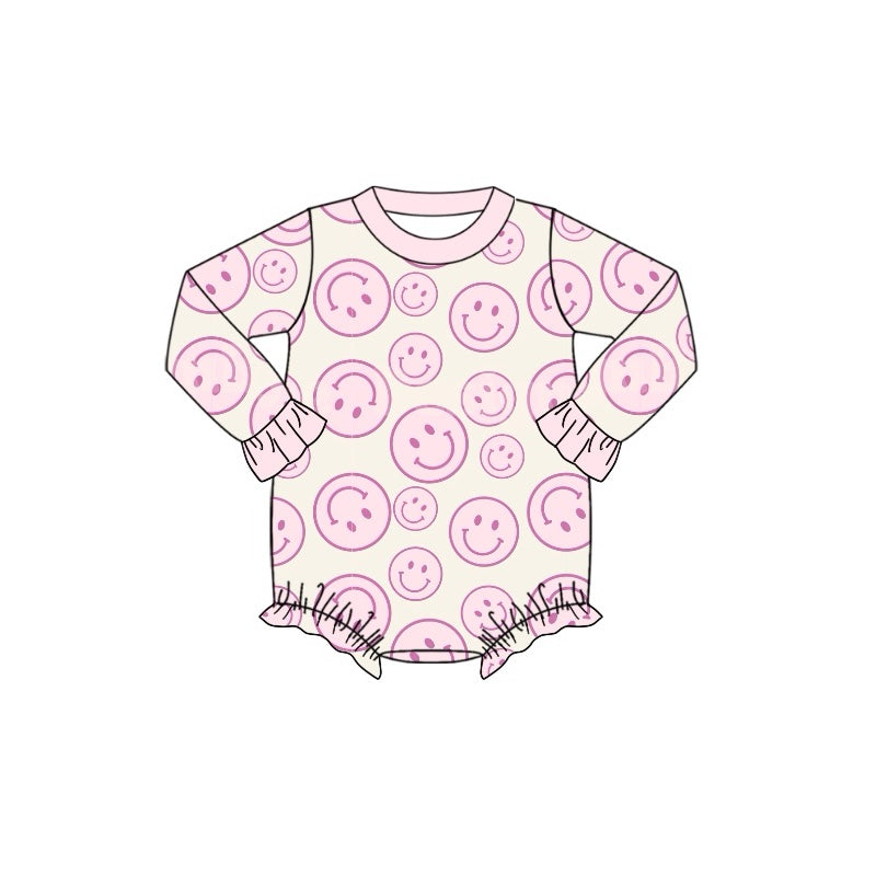 Pre-order Baby Girl Smile Pink Long Sleeves Bubble Romper