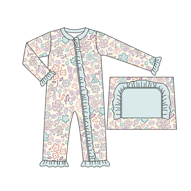 Pre-order Baby Girl Long Sleeves Flower Zipper Romper