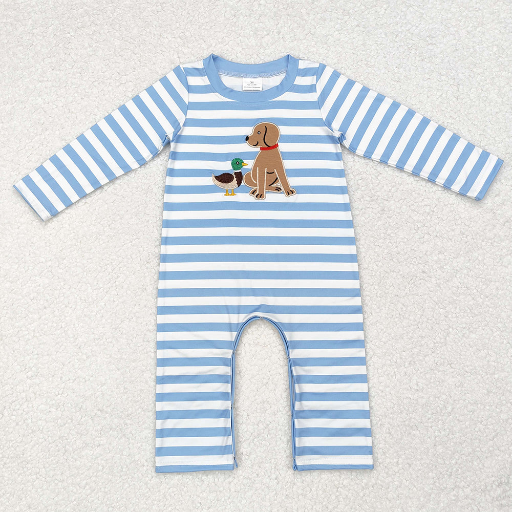Baby Boy Long Sleeves Dogs Ducks Embroidery Sibling Hunting Romper Clothes RTS
