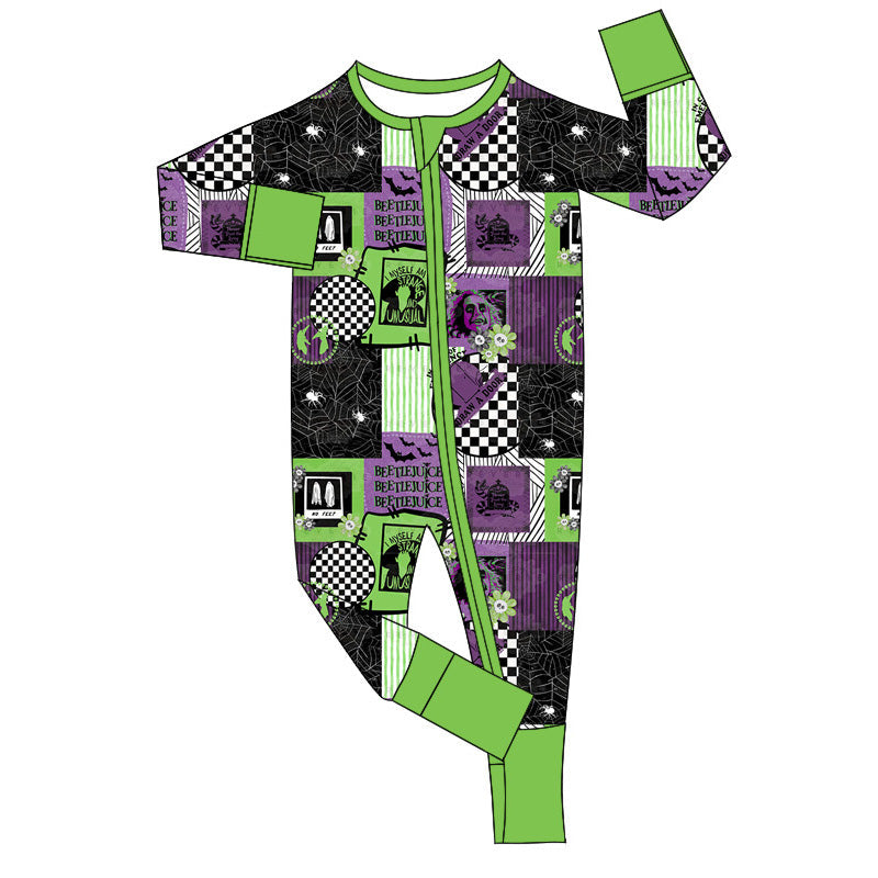 Pre-order Baby Boy Halloween Spider Green Purple Zipper Romper