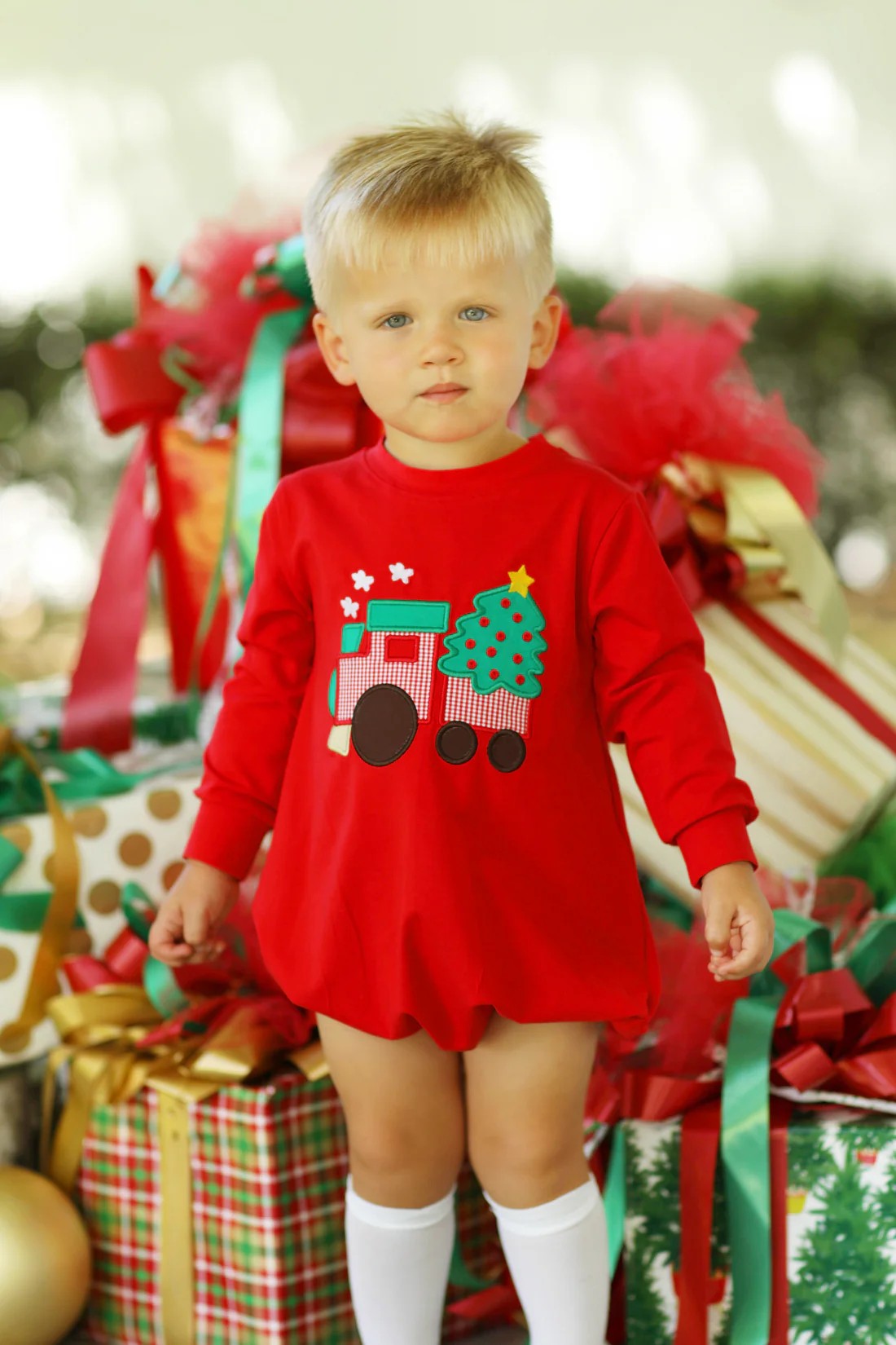 Pre-order Baby Boy Christmas Tractor Tree Red Romper
