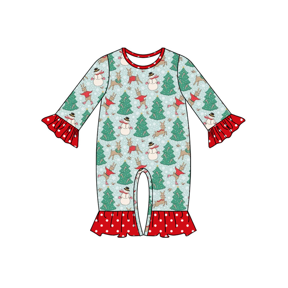 Pre-order Baby Girl Christmas Tree Snowman Ruffle Romper