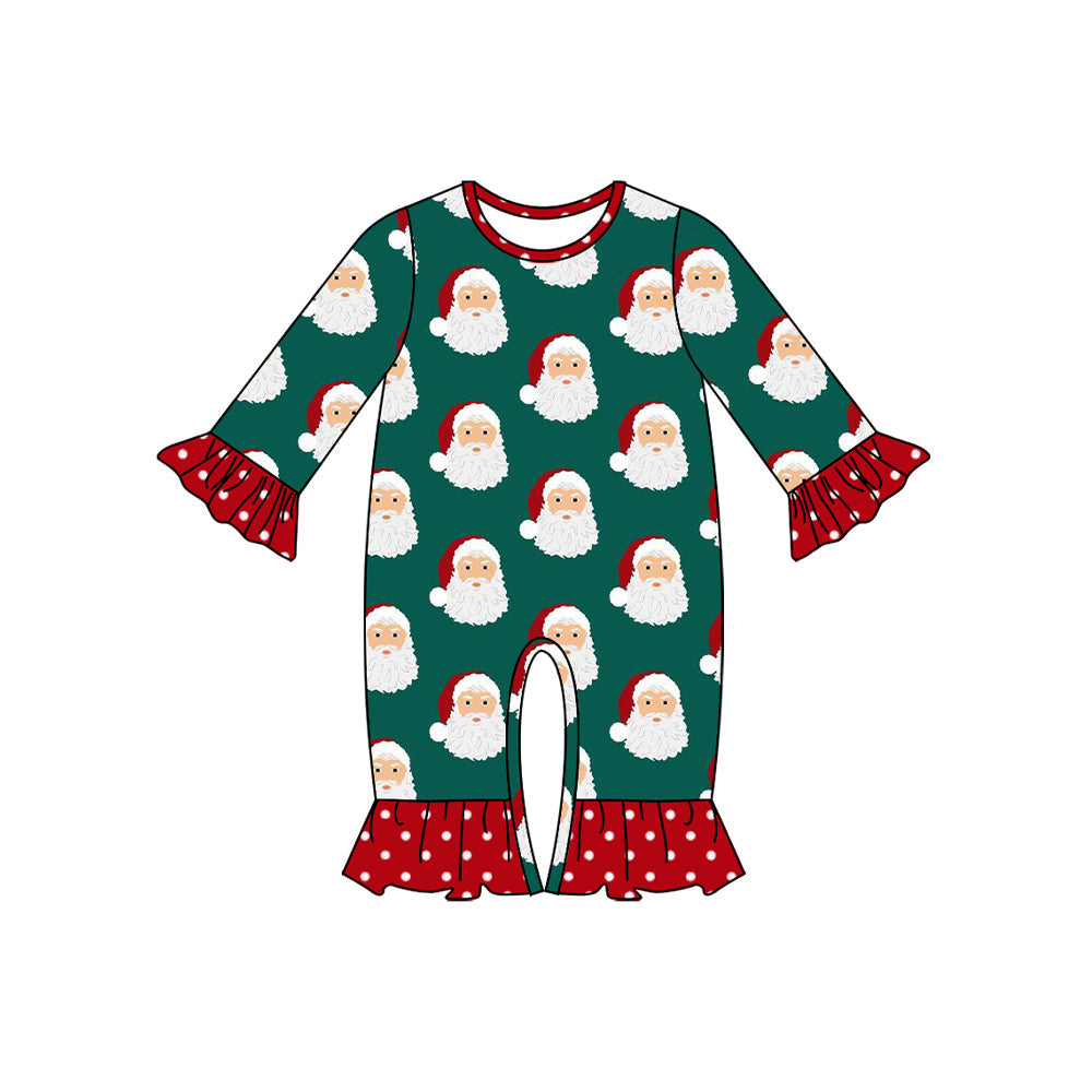 Pre-order Baby Girl Christmas Green Santa Ruffle Romper