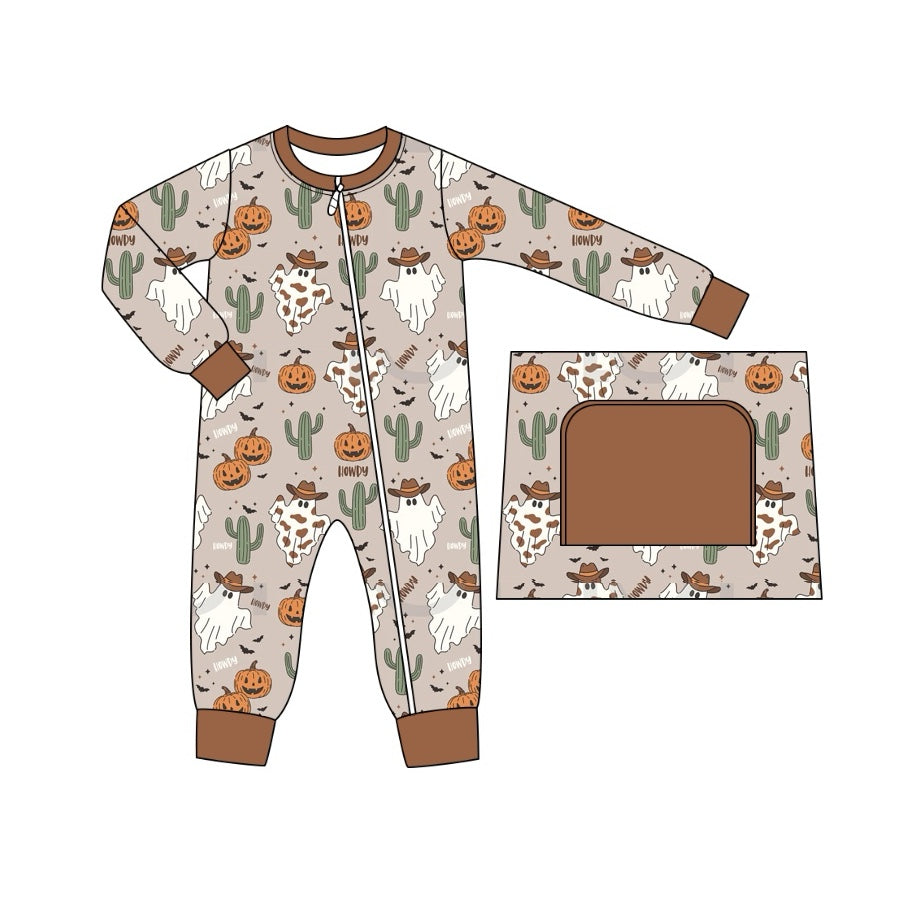 Pre-order Baby Boy Pumpkin Ghost Cactus Halloween Sleeper Zipper Romper