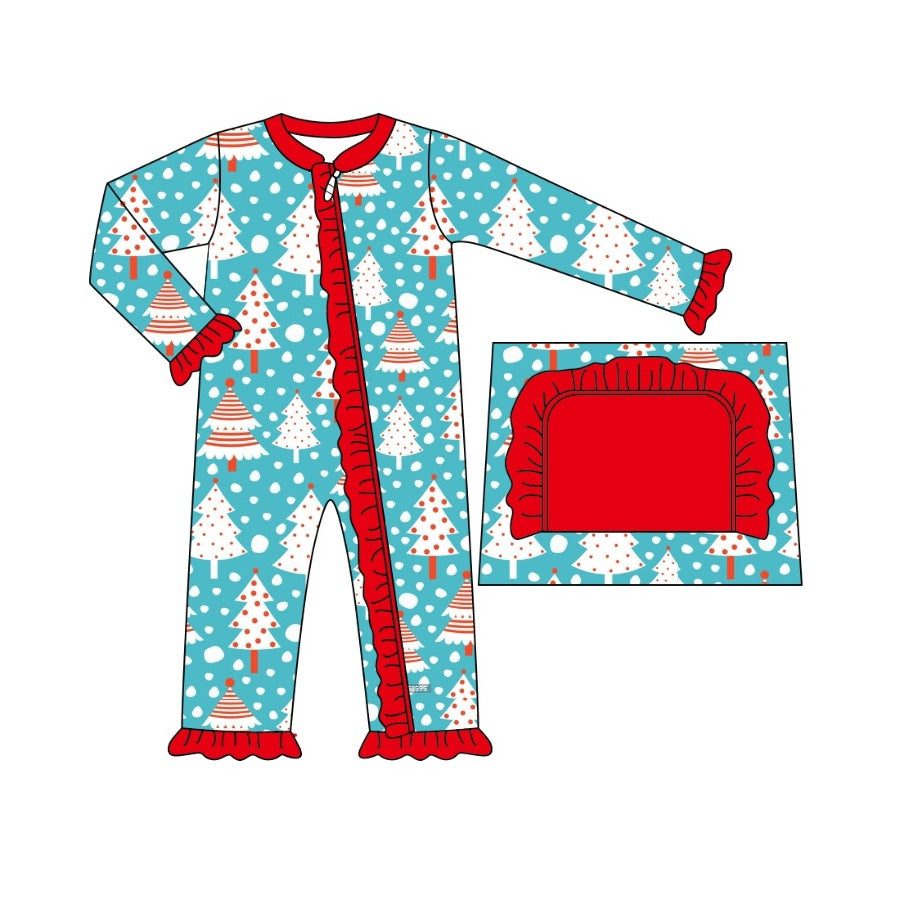 Pre-order Baby Girl Christmas Tree Dots Zipper Romper
