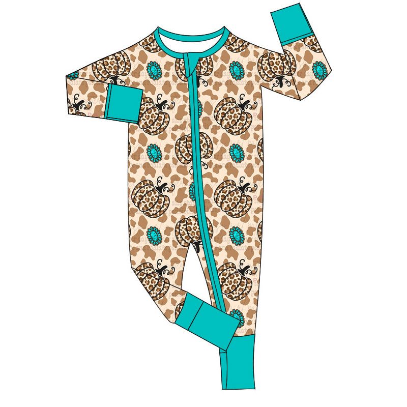 Pre-order Baby Kids Leopard Pumpkin Zipper Romper