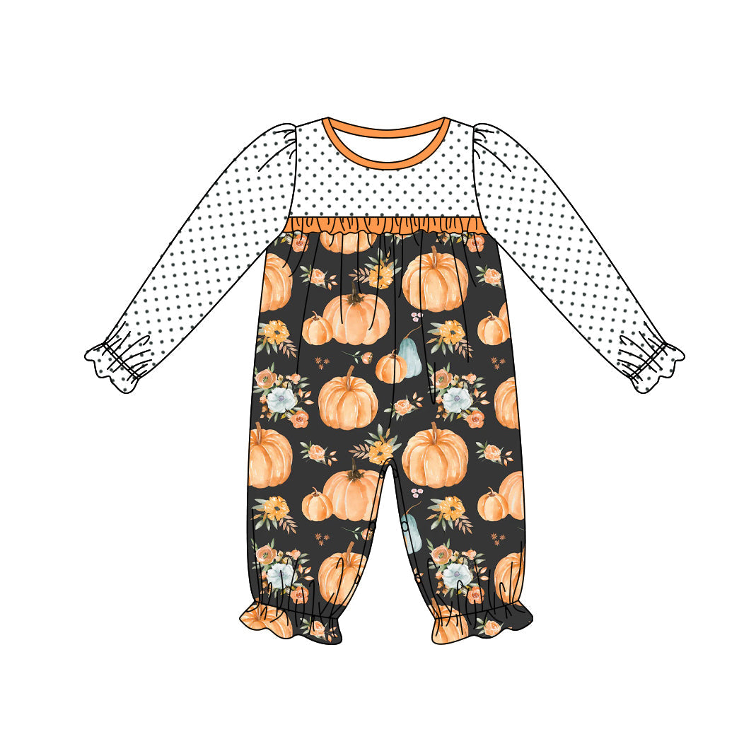 Pre-order Baby Girl Long Sleeves Pumpkin Flower Fall Romper