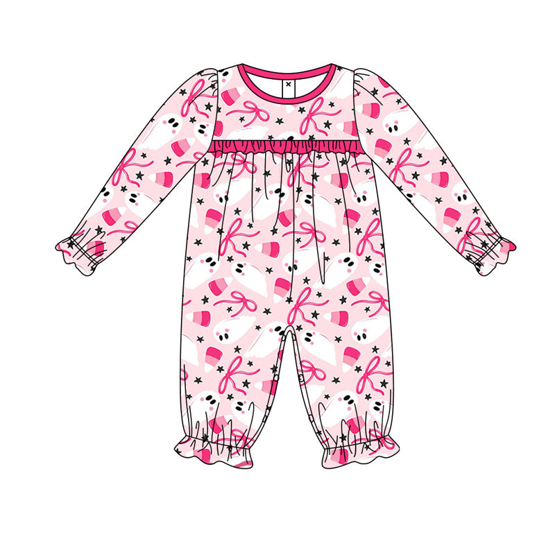 Pre-order Baby Girl Pink Halloween Ghost Bows Candy Romper