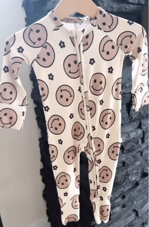 Pre-order Baby Girl Long Sleeves Smile Flower Zipper Romper