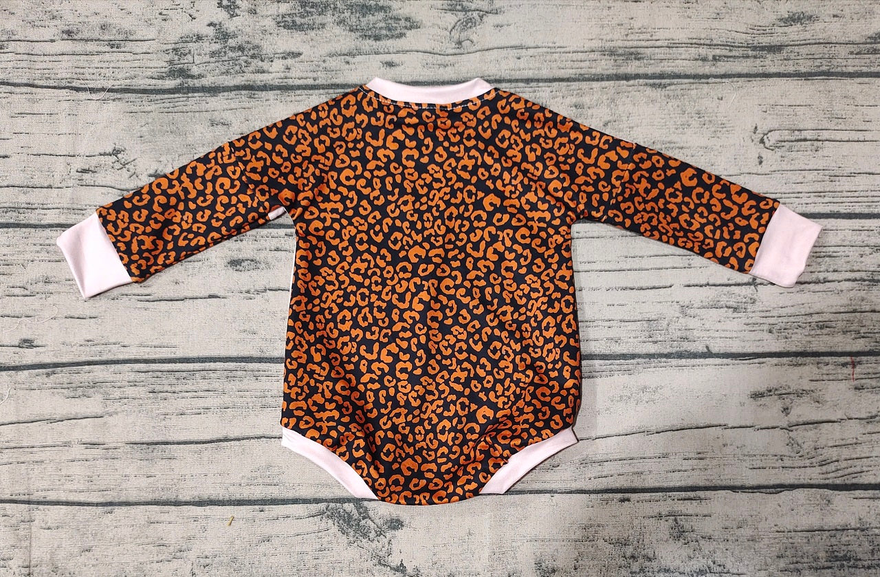 Baby Girl Long Sleeves Halloween Pumpkin Leopard Romper
