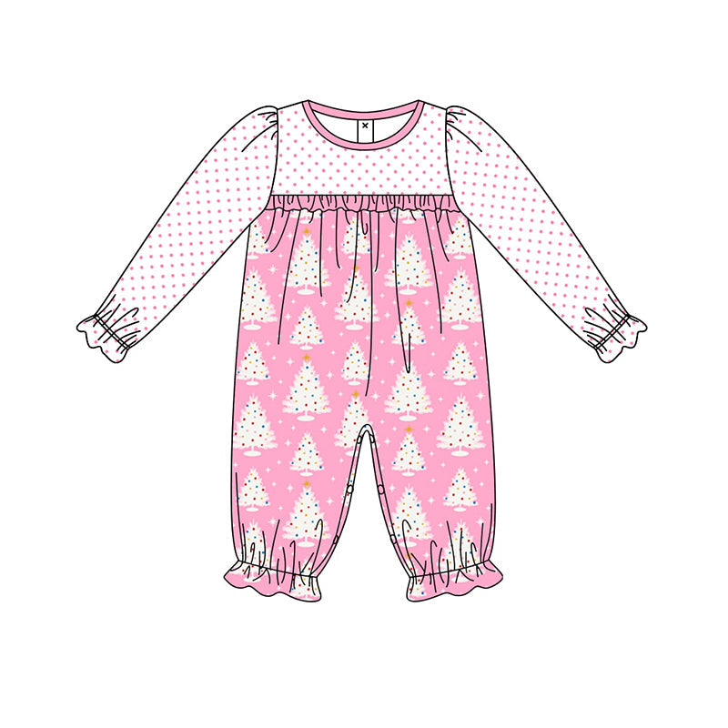 Pre-order Baby Girl Christmas Tree Dots Pink Romper