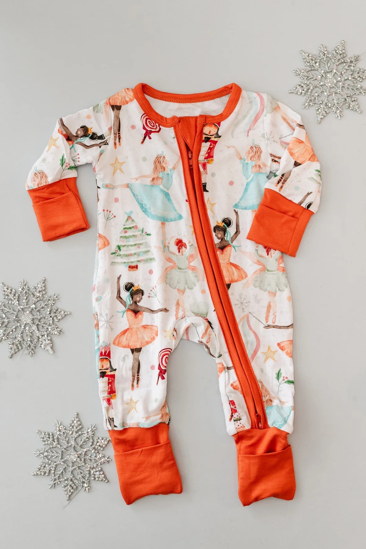 Pre-order Baby Girl Long Sleeves Christmas Dance Girl Zipper Romper
