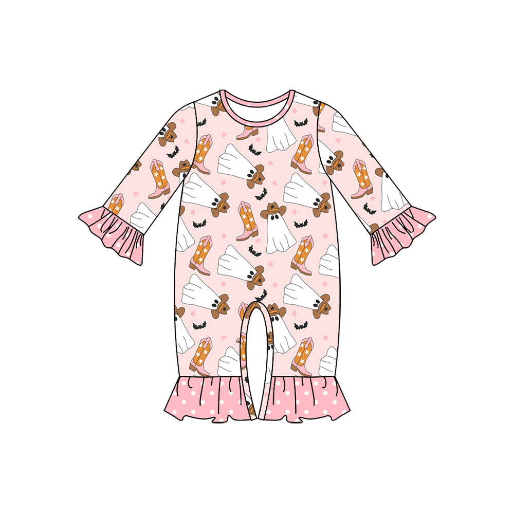 Pre-order Baby Girl Halloween Boots Ghost Pink Romper