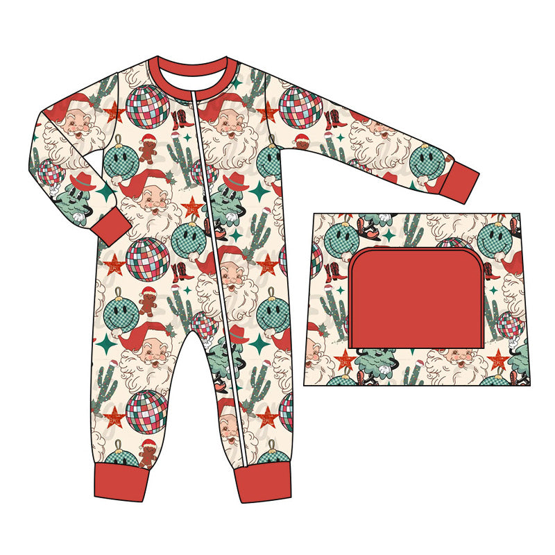 Pre-order Baby Boy Christmas Western Santa Cactus Zipper Romper