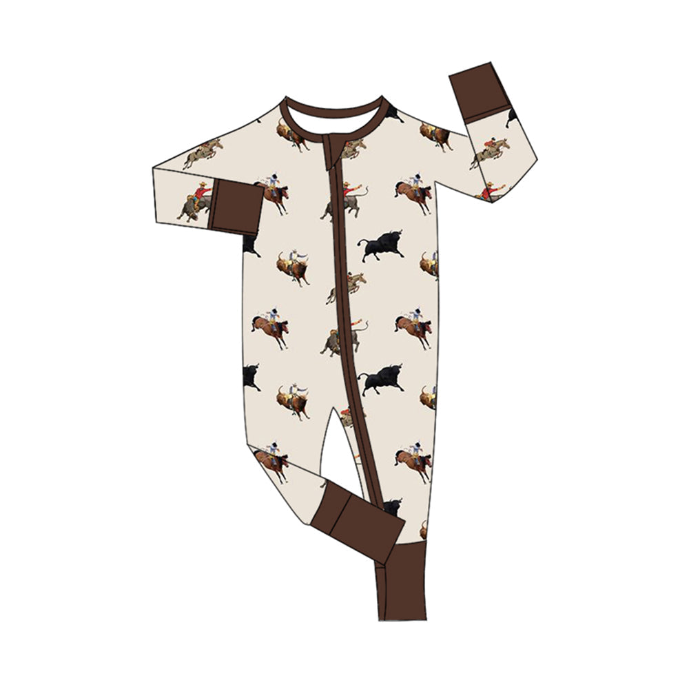 Pre-order Baby Boy Western Rodeo Cows Zipper Romper