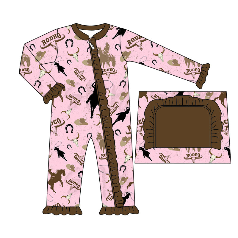 Pre-order Baby Girl Pink Western Rodeo Cow Zipper Romper