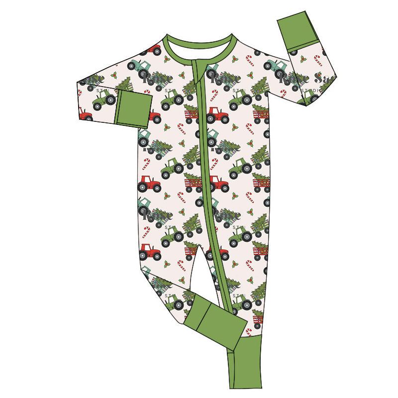 Pre-order Baby Boy Long Sleeves Christmas Tree Truck Zip Romper