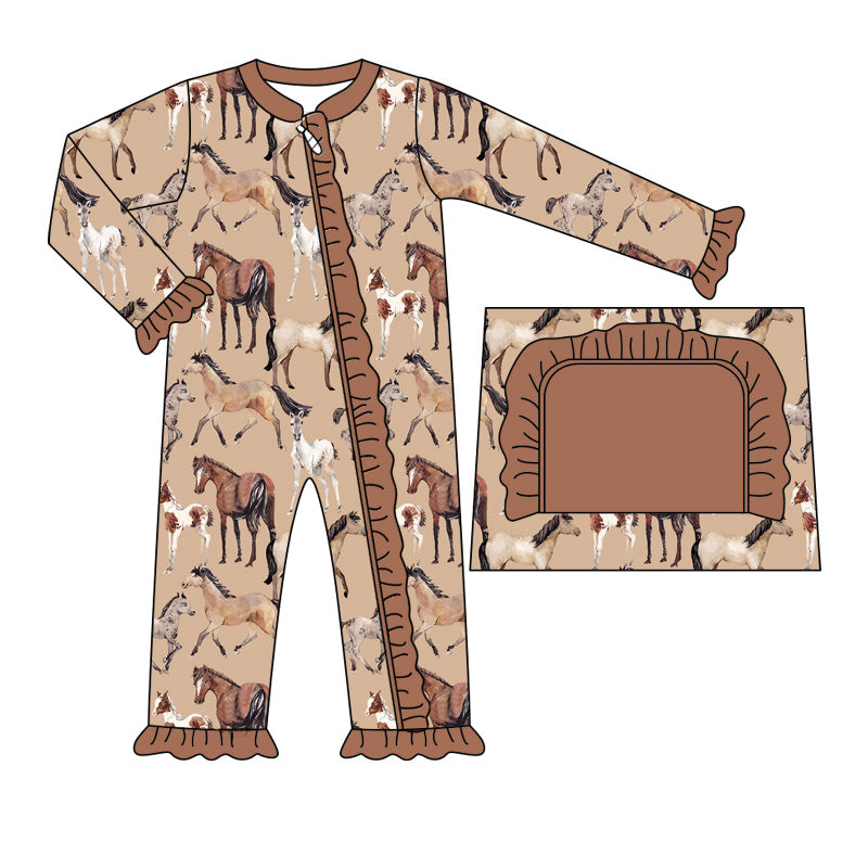 Pre-order Baby Girl Horse Rodeo Western Zipper Romper