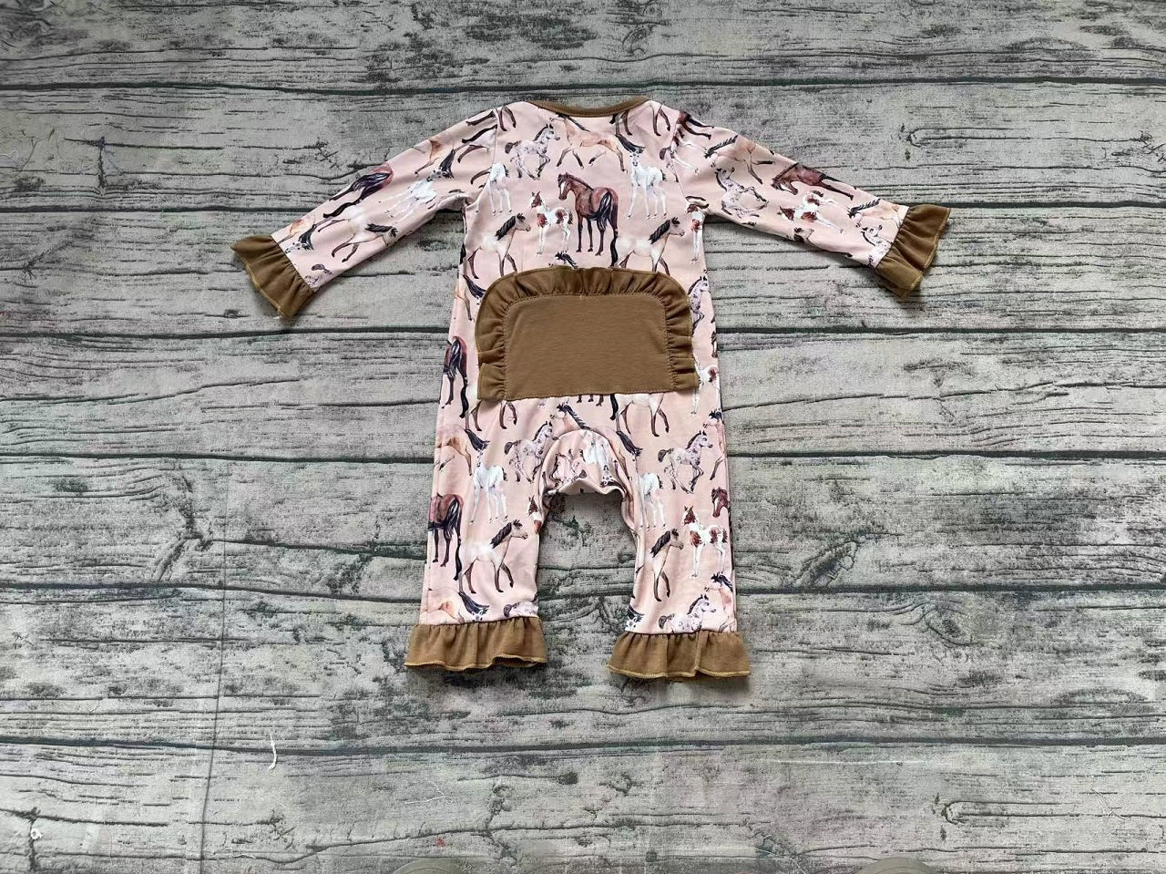Baby Boy Long Sleeves Horse Rodeo Western Zipper Romper
