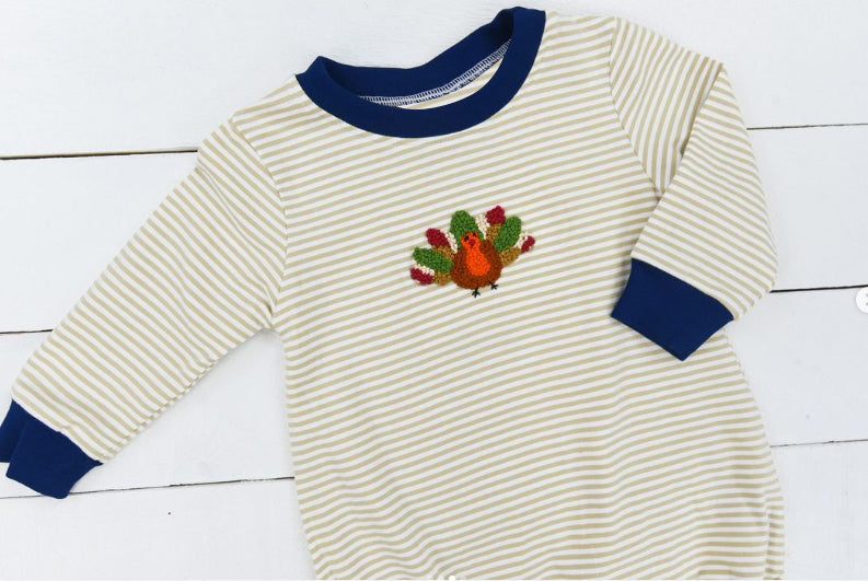 Pre-order Baby Boy Newborn Stripes turkey Long Sleeves Romper