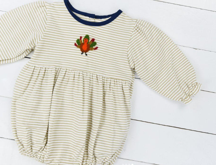 Pre-order Baby Girl Newborn Stripes turkey Bubble Romper