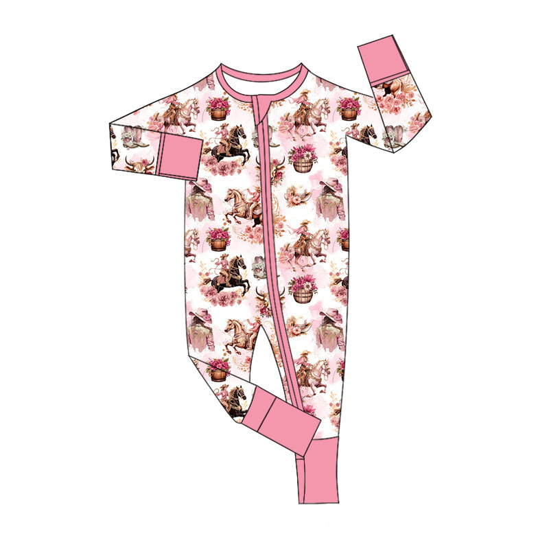 Pre-order Infant Baby Girl Western Rodeo Zipper Romper