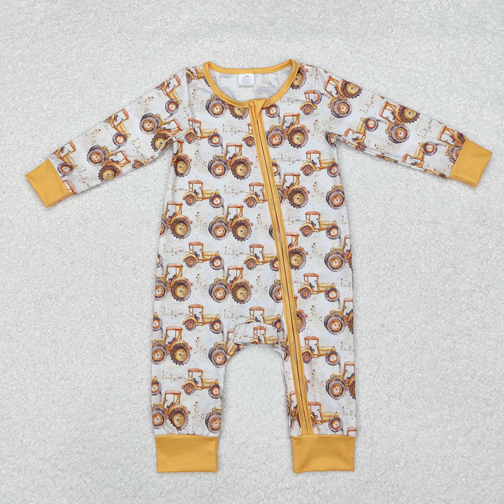 Baby Boy Long Sleeves Farm Trucks Bamboo Sibling Brother Romper Pajamas Set