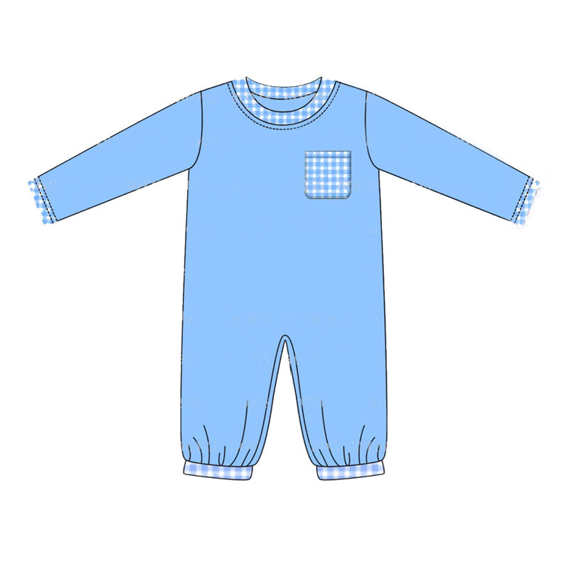 Pre-order Baby Boy Infant Pocket Long Sleeves Blue Romper