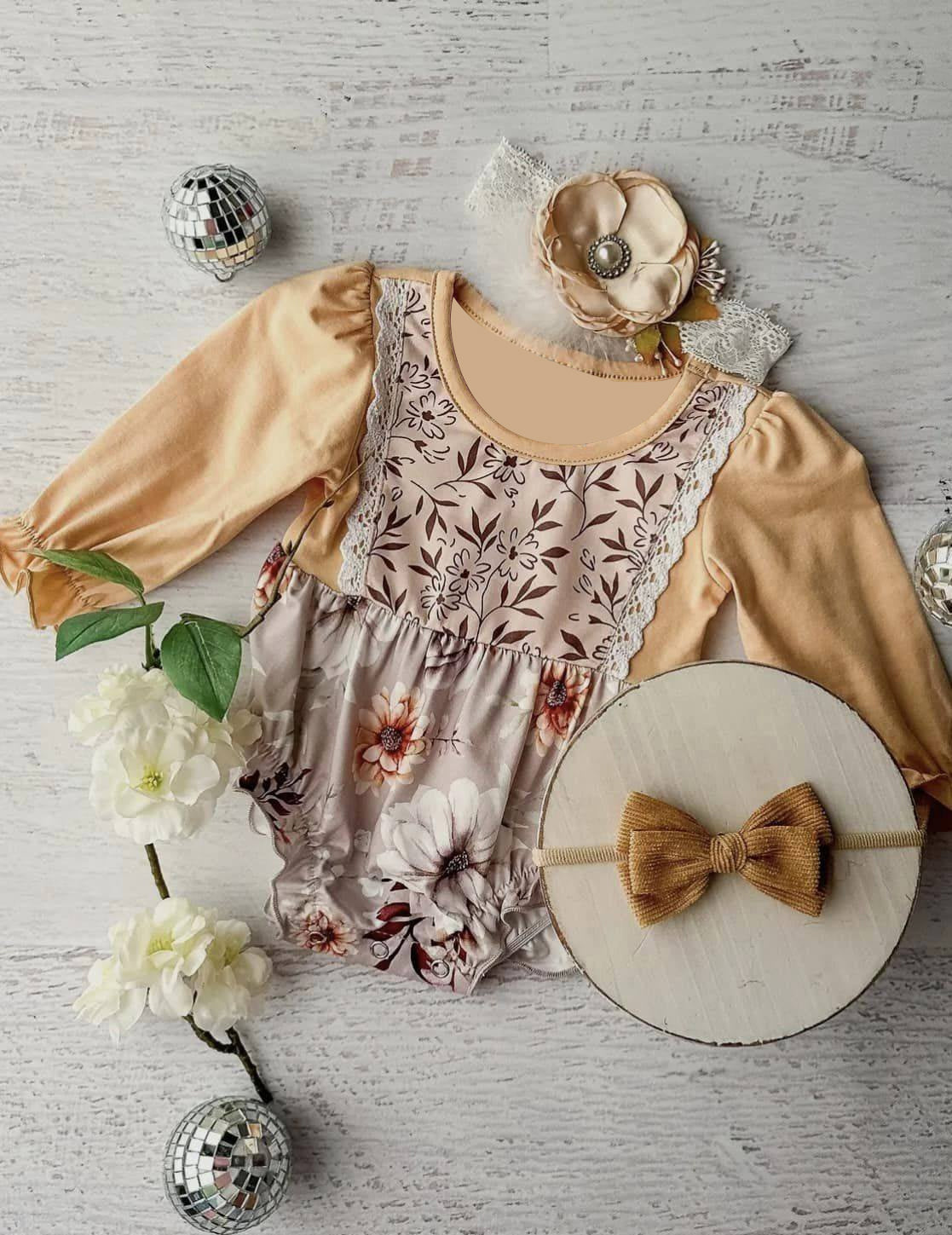 Pre-order Baby Girl Infant Leaves Flower Long Sleeves Bubble Romper