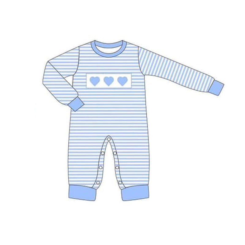 Pre-order Baby Boy Infant Stripes Hearts Blue Romper
