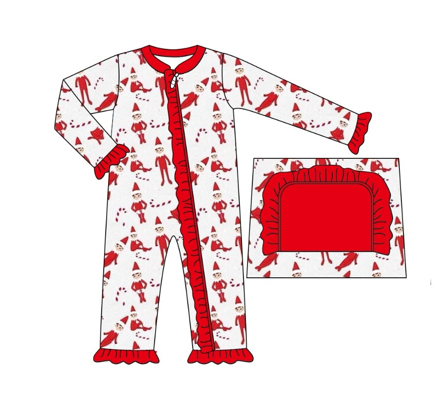Pre-order Baby Girl Infant Christmas Long Sleeve Red Zipper Romper