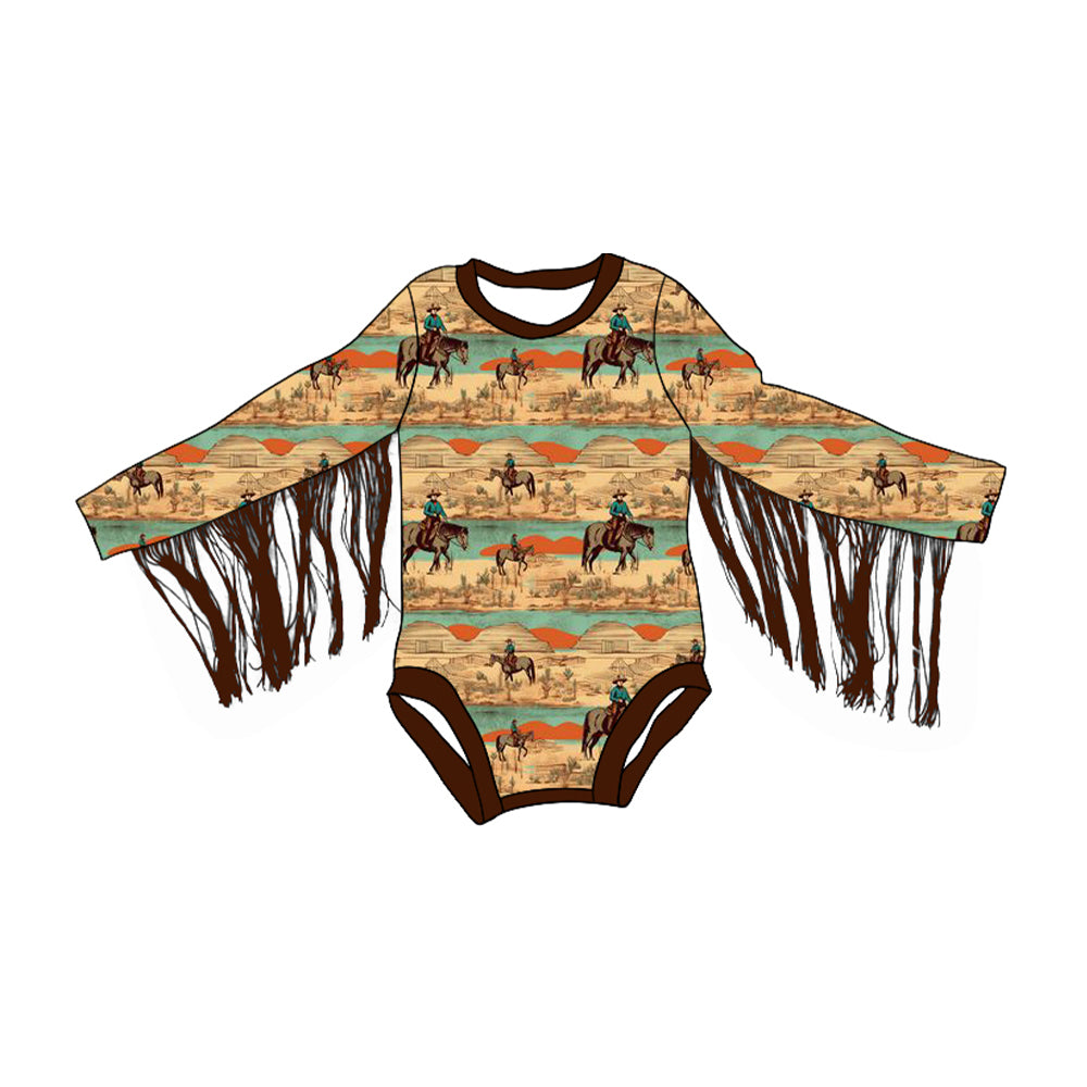 Pre-order Baby Girl Infant Western Rodeo Tassel Bubble Romper