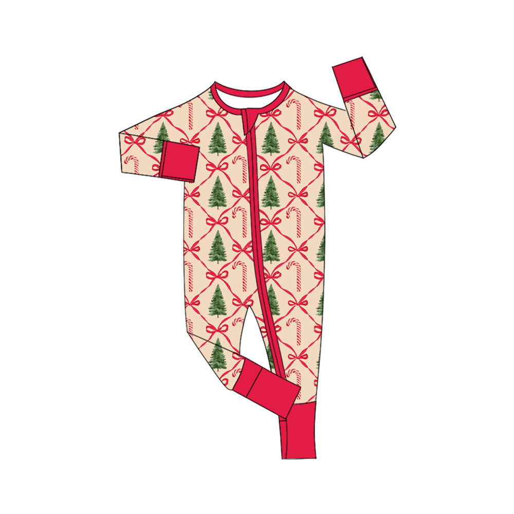 Pre-order Baby Girl Infant Christmas Tree Bows Zipper Romper