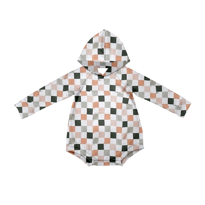 Pre-order Baby Boy Infant Long Sleeves Checkered Hoodie Bubble Romper