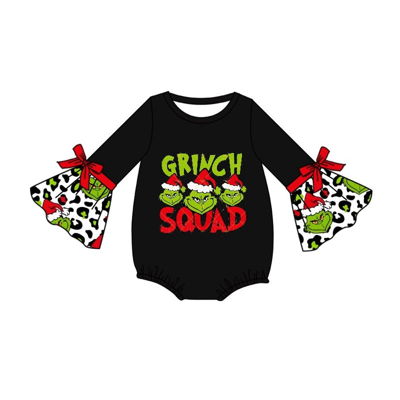 Pre-order Baby Girl Infant Christmas Green Face Bubble Romper