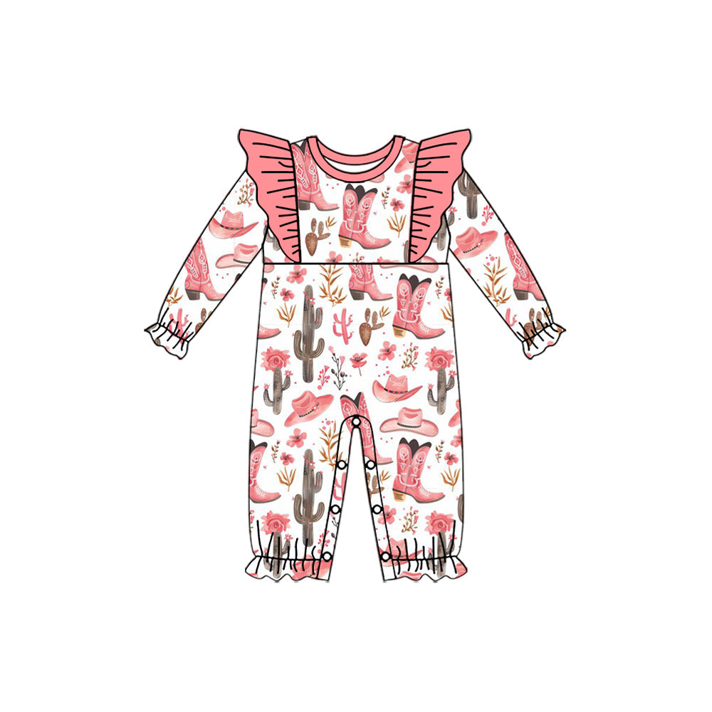 Pre-order Baby Girl Infant Western Boots Cactus Ruffle Romper