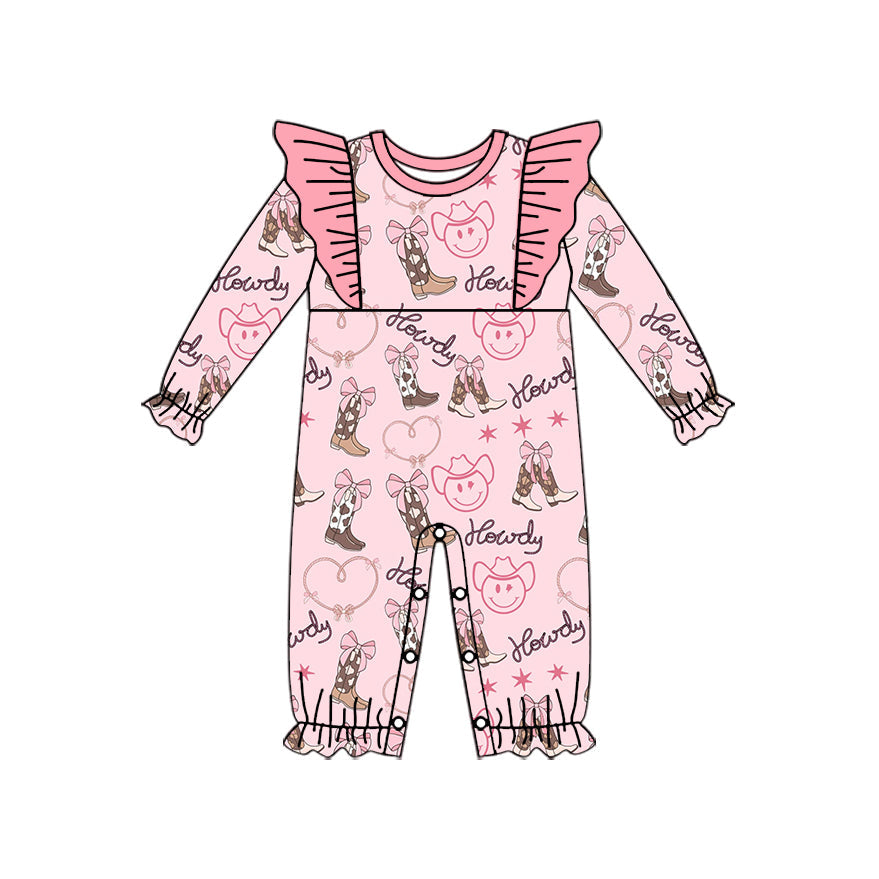 Pre-order Baby Girl Infant Long Sleeves Western Howdy Boots Romper