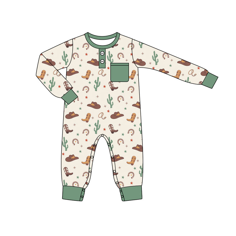 Pre-order Baby Boy Infant Western Cactus Pocket Romper