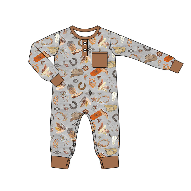 Pre-order Baby Boy Infant Long Sleeves Western Boots Hats Romper
