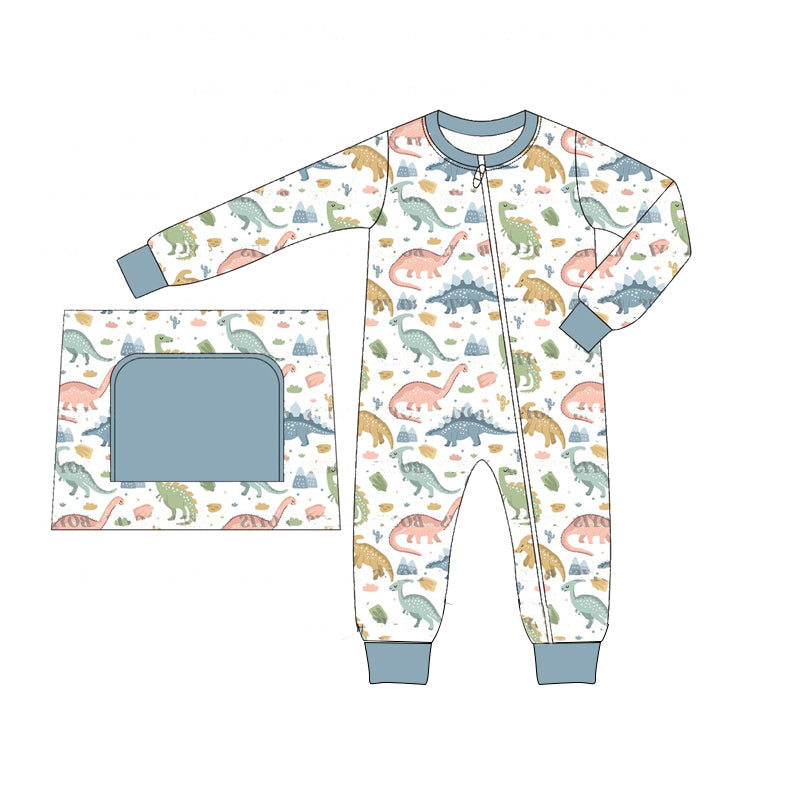 Pre-order Baby Boy Infant Long Sleeves Dinosaurs Zipper Romper