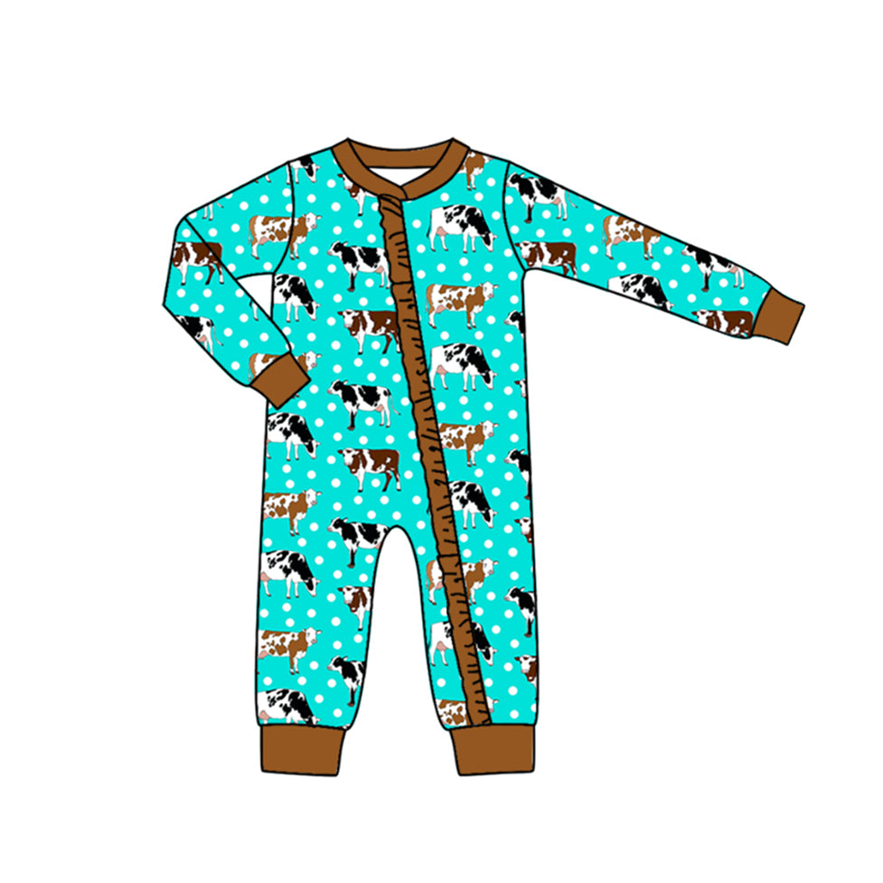 Pre-order Baby Girl Infant Long Sleeves Western Cows Zipper Romper